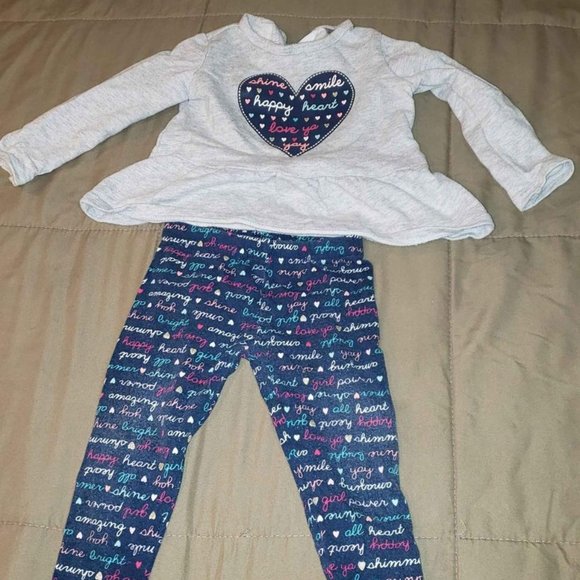 Carter’s 2pc Sweatshirt Pant Set 12M 12 Months Baby Girl Leggings with Hearts - Picture 1 of 7